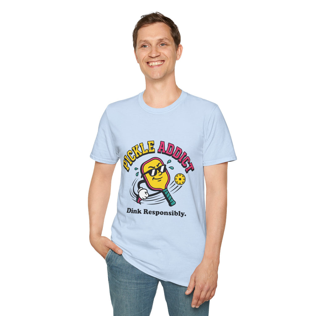Pickle Addict T‑Shirt — Funny Pickle Lover Graphic Tee ("Dink Responsibly")