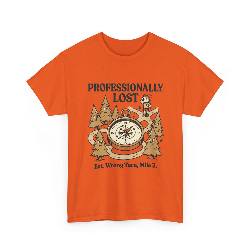 Professionally Lost Compass T-Shirt — Funny Hiking Shirt (“Est. Wrong Turn, Mile 3”)