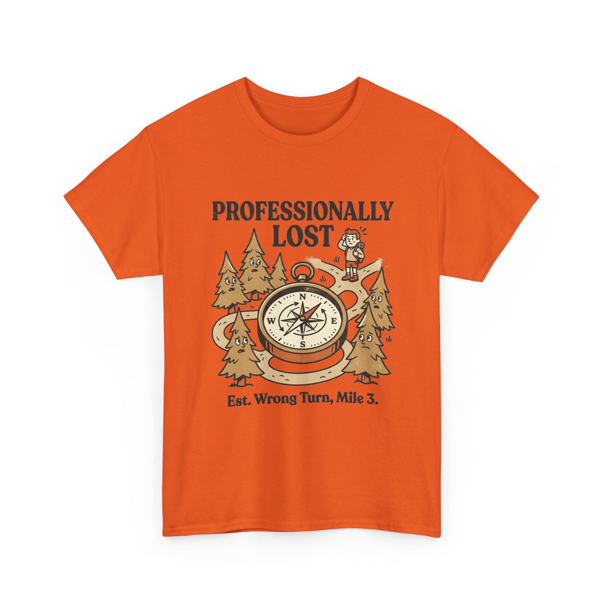 Professionally Lost Compass T-Shirt — Funny Hiking Shirt (“Est. Wrong Turn, Mile 3”)