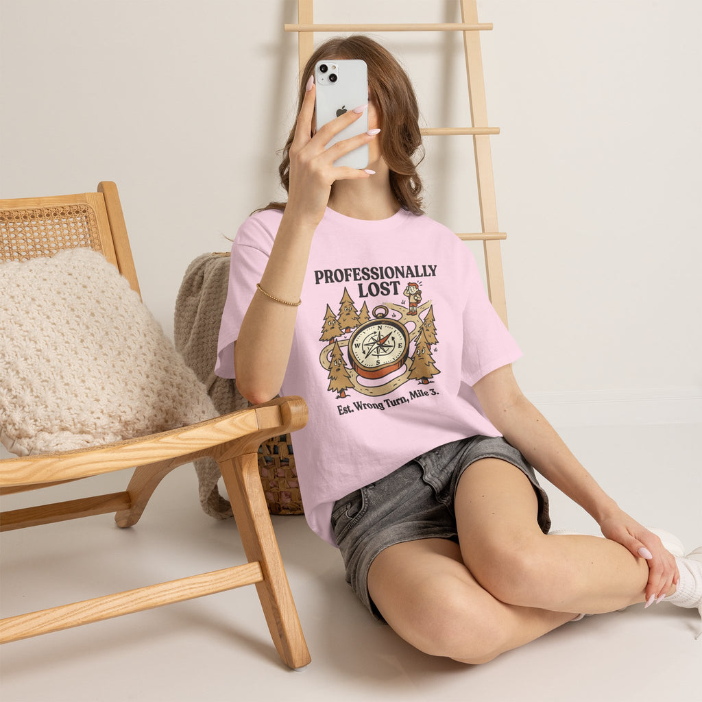 Professionally Lost Compass T-Shirt — Funny Hiking Shirt (“Est. Wrong Turn, Mile 3”)