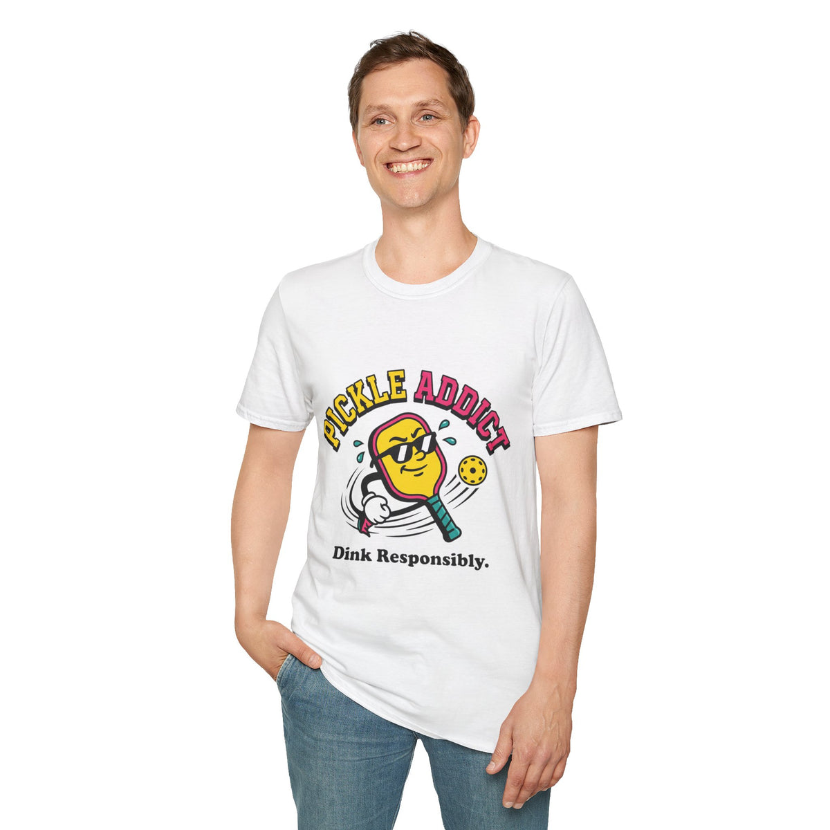 Pickle Addict T‑Shirt — Funny Pickle Lover Graphic Tee ("Dink Responsibly")