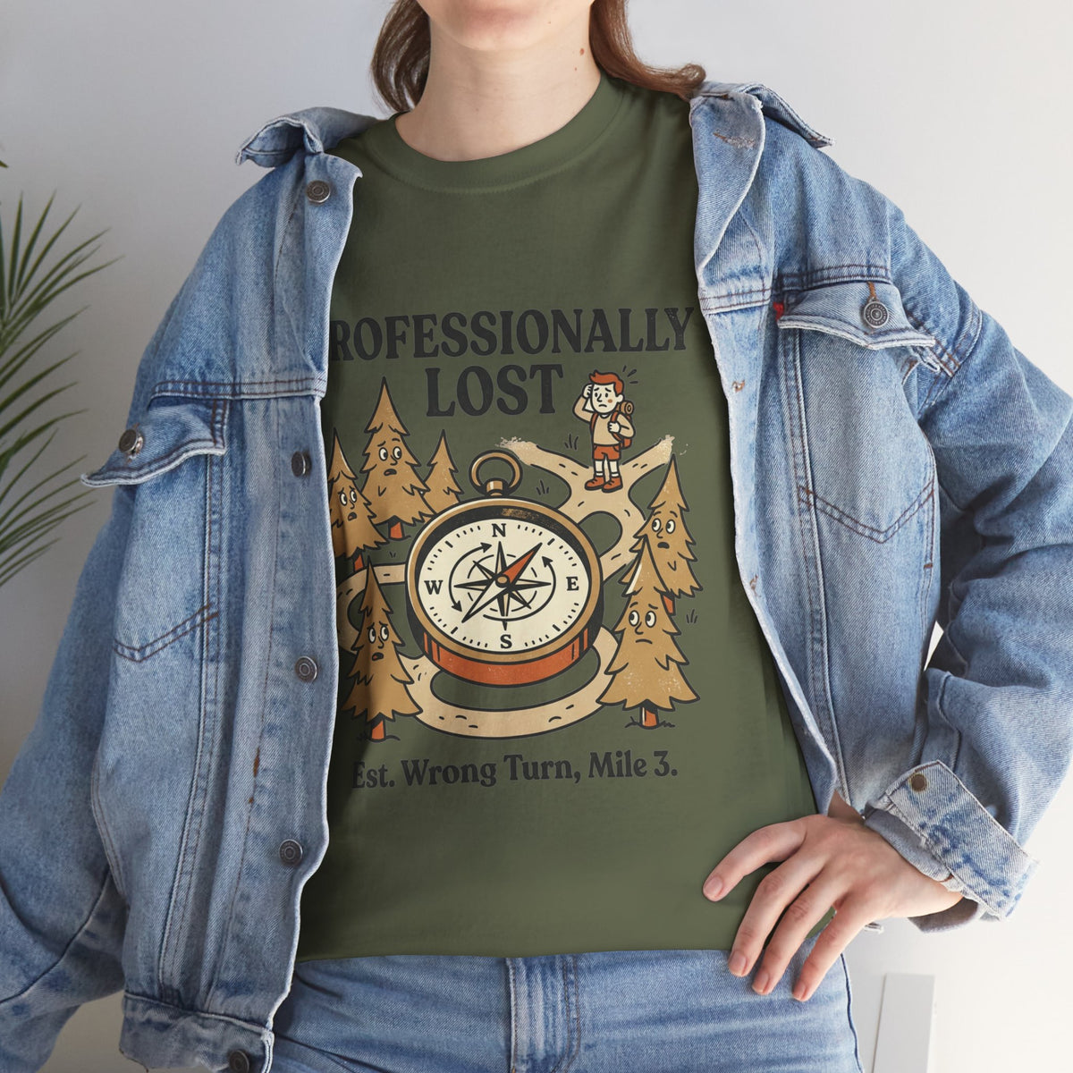Professionally Lost Compass T-Shirt — Funny Hiking Shirt (“Est. Wrong Turn, Mile 3”)