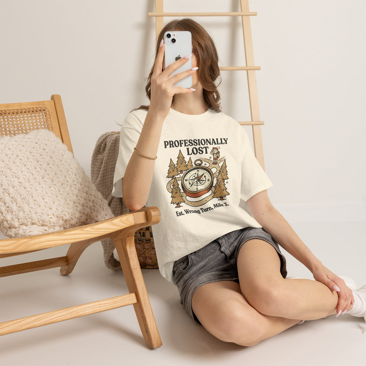 Professionally Lost Compass T-Shirt — Funny Hiking Shirt (“Est. Wrong Turn, Mile 3”)