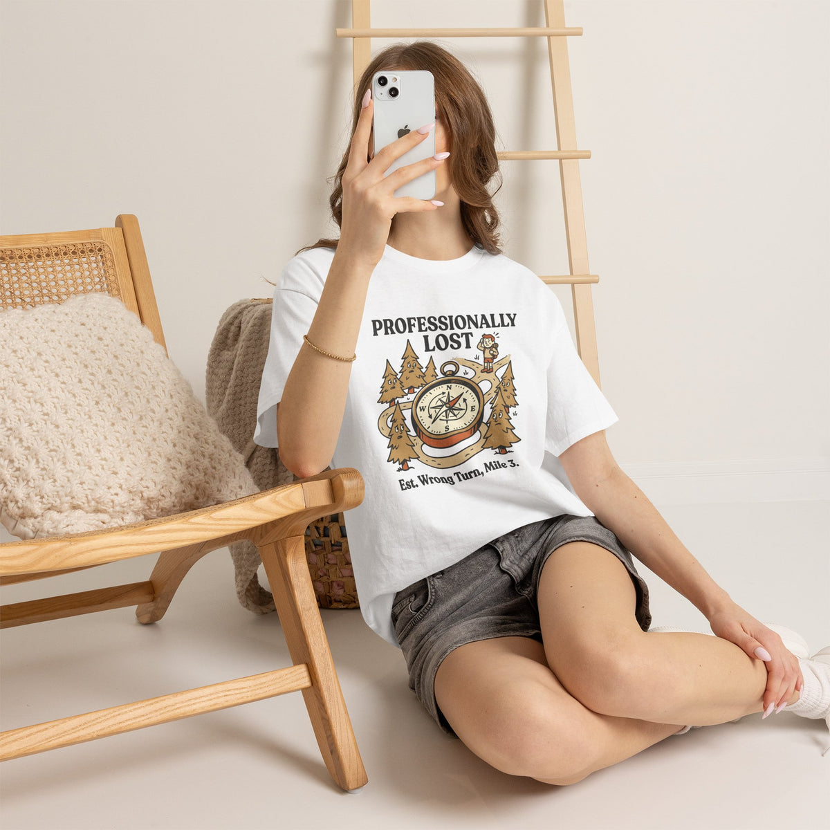 Professionally Lost Compass T-Shirt — Funny Hiking Shirt (“Est. Wrong Turn, Mile 3”)