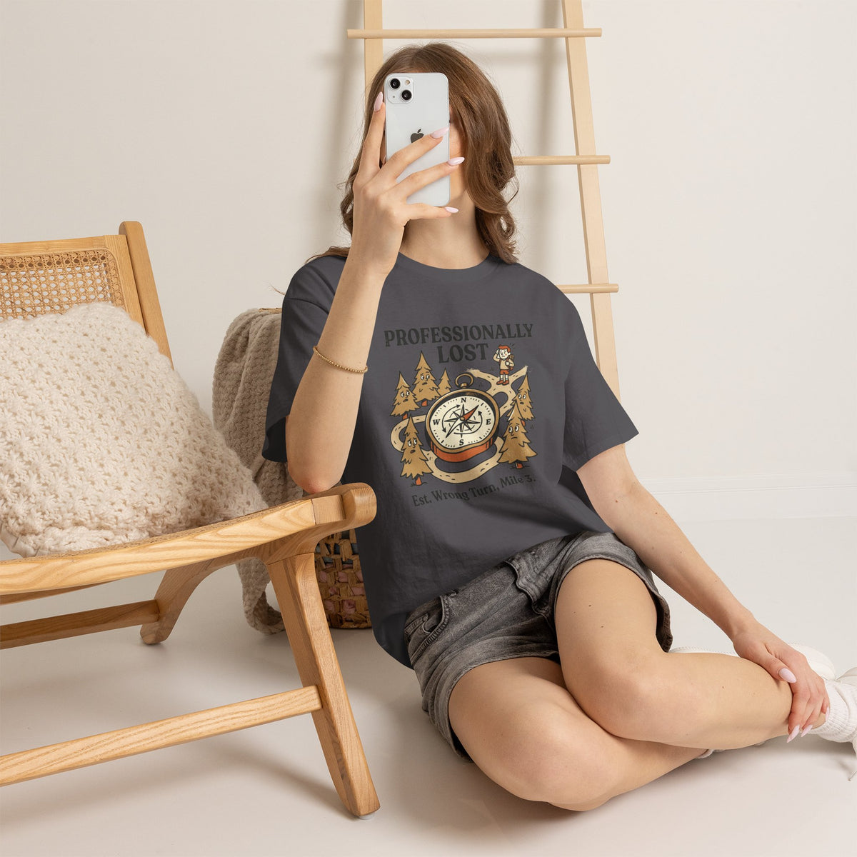 Professionally Lost Compass T-Shirt — Funny Hiking Shirt (“Est. Wrong Turn, Mile 3”)