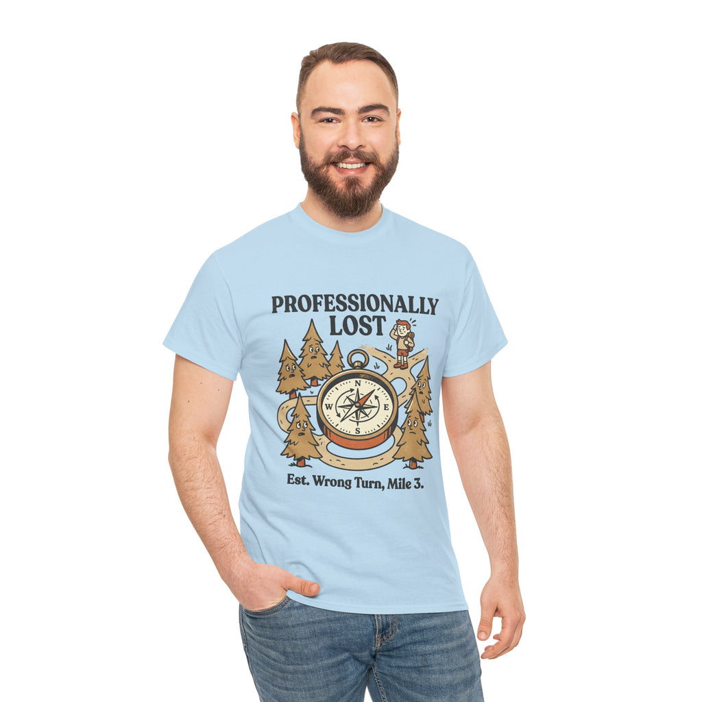 Professionally Lost Compass T-Shirt — Funny Hiking Shirt (“Est. Wrong Turn, Mile 3”)