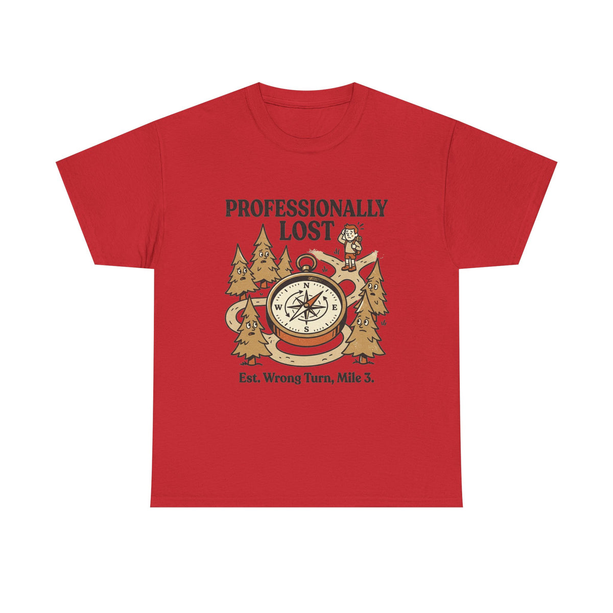 Professionally Lost Compass T-Shirt — Funny Hiking Shirt (“Est. Wrong Turn, Mile 3”)