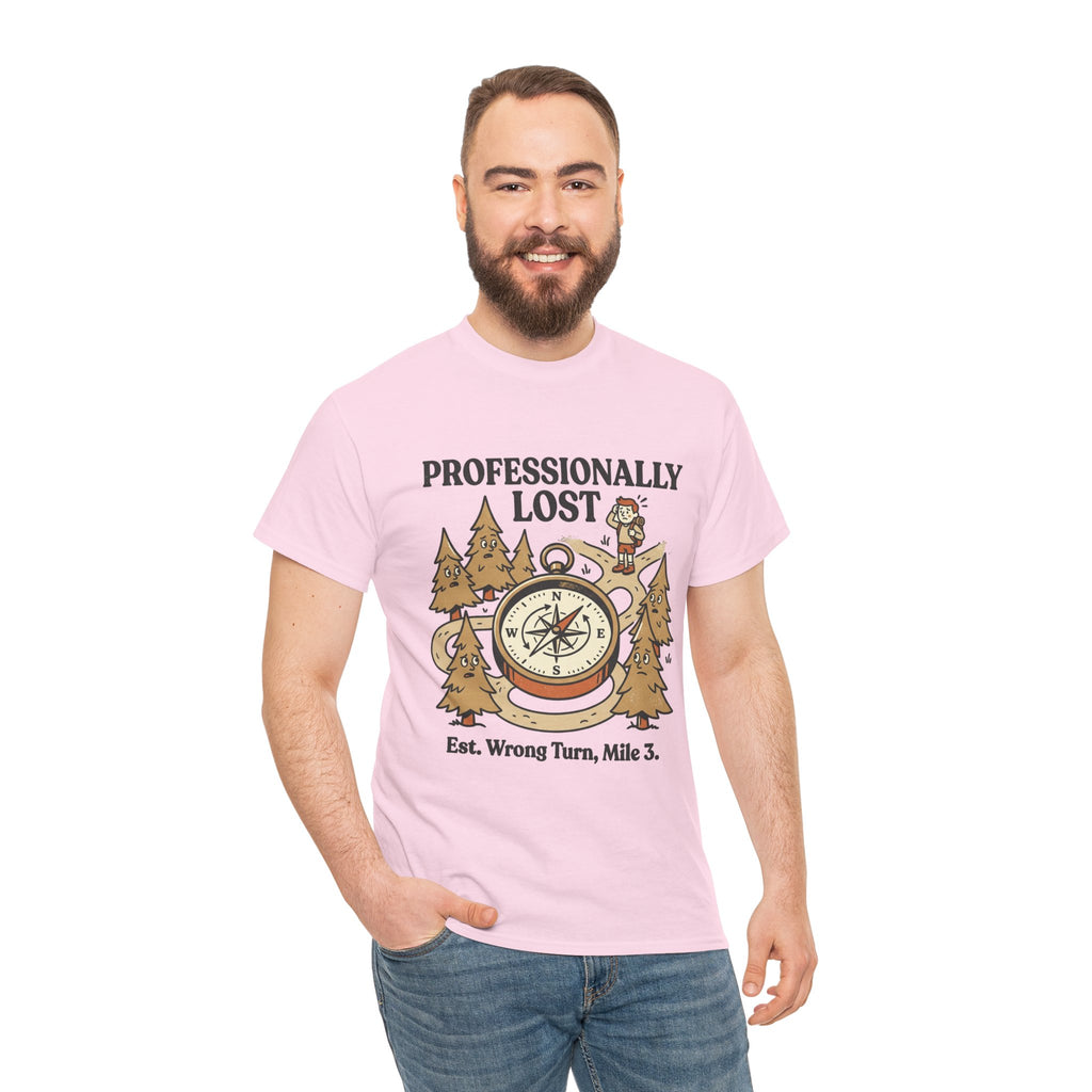 Professionally Lost Compass T-Shirt — Funny Hiking Shirt (“Est. Wrong Turn, Mile 3”)