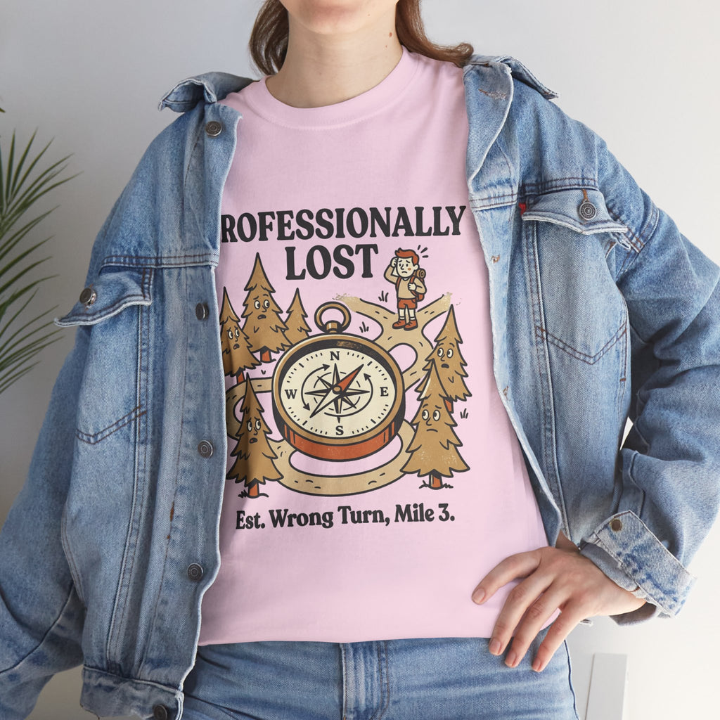 Professionally Lost Compass T-Shirt — Funny Hiking Shirt (“Est. Wrong Turn, Mile 3”)