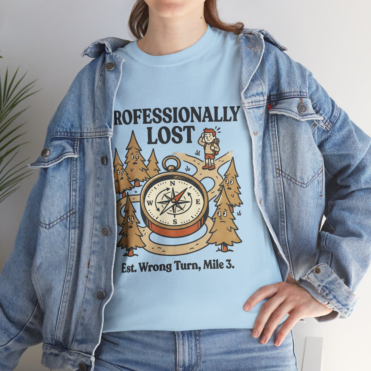 Professionally Lost Compass T-Shirt — Funny Hiking Shirt (“Est. Wrong Turn, Mile 3”)