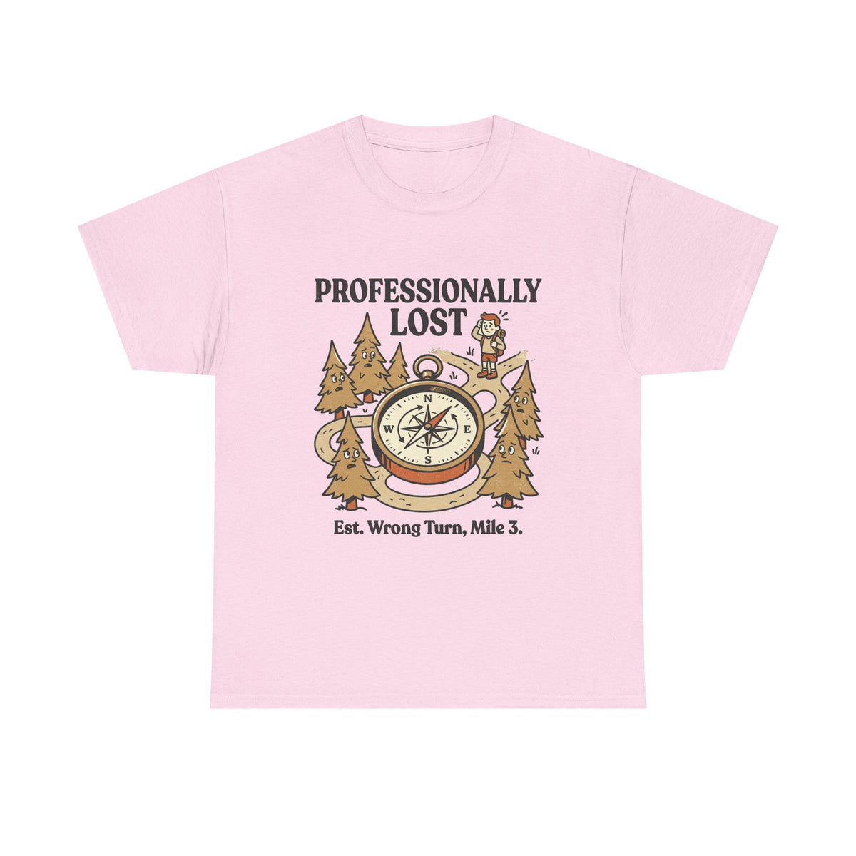 Professionally Lost Compass T-Shirt — Funny Hiking Shirt (“Est. Wrong Turn, Mile 3”)