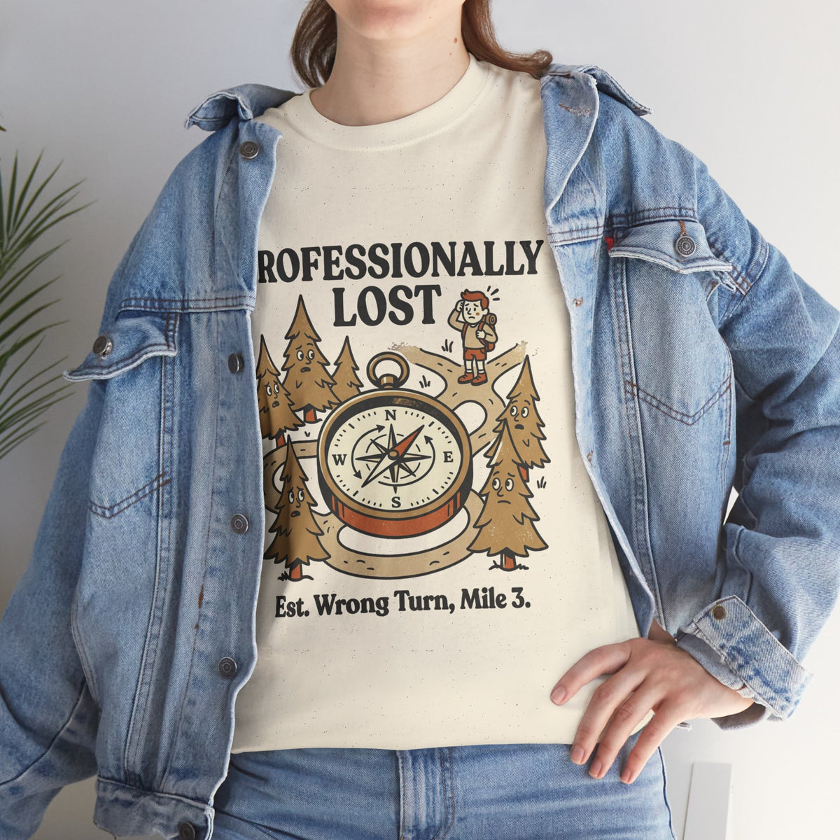 Professionally Lost Compass T-Shirt — Funny Hiking Shirt (“Est. Wrong Turn, Mile 3”)