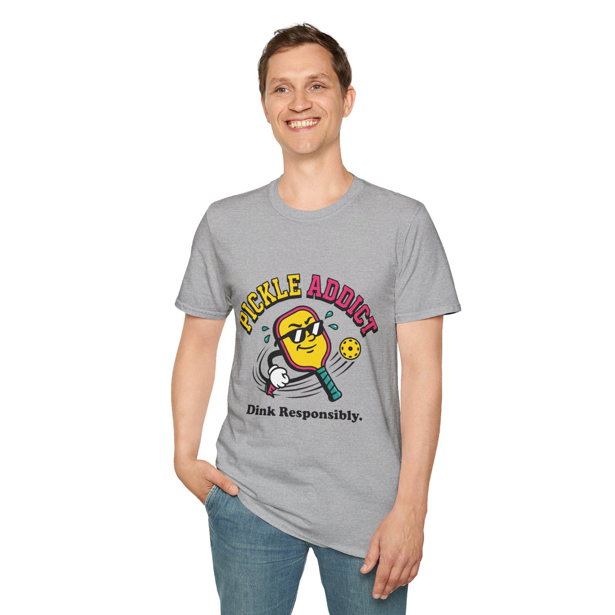 Pickle Addict T‑Shirt — Funny Pickle Lover Graphic Tee ("Dink Responsibly")