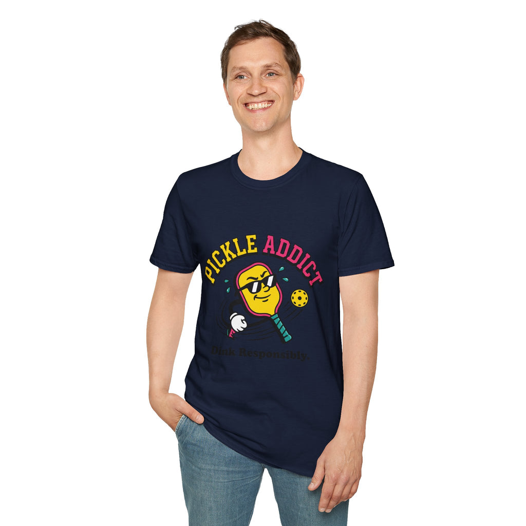Pickle Addict T‑Shirt — Funny Pickle Lover Graphic Tee ("Dink Responsibly")