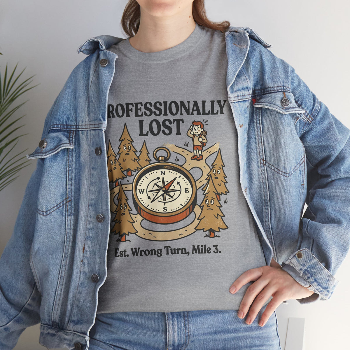 Professionally Lost Compass T-Shirt — Funny Hiking Shirt (“Est. Wrong Turn, Mile 3”)