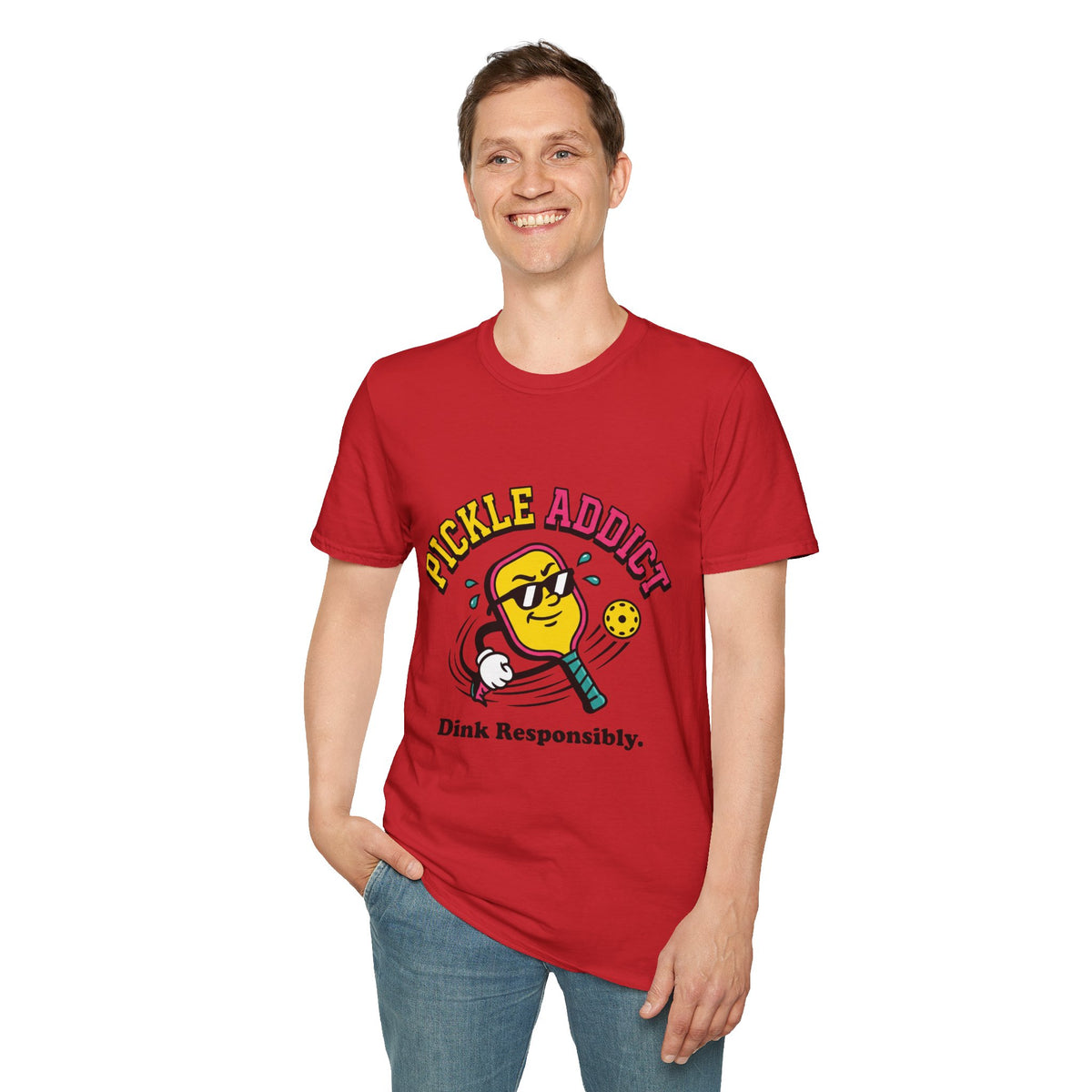 Pickle Addict T‑Shirt — Funny Pickle Lover Graphic Tee ("Dink Responsibly")