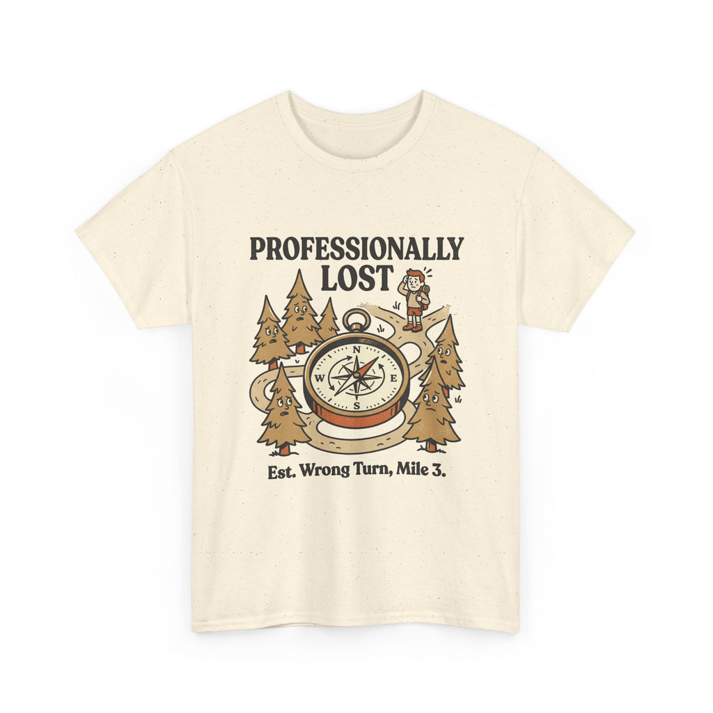 Professionally Lost Compass T-Shirt — Funny Hiking Shirt (“Est. Wrong Turn, Mile 3”)