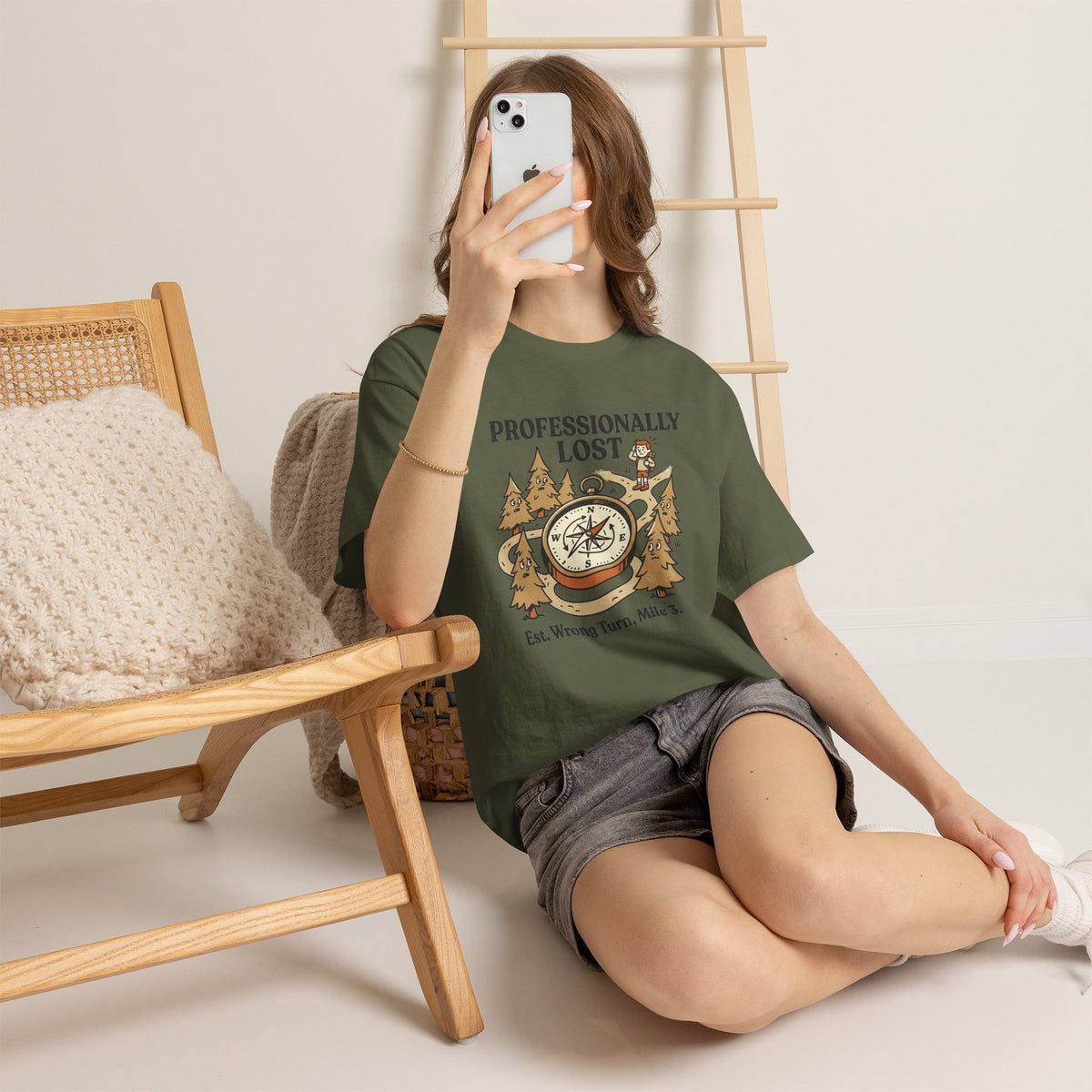 Professionally Lost Compass T-Shirt — Funny Hiking Shirt (“Est. Wrong Turn, Mile 3”)