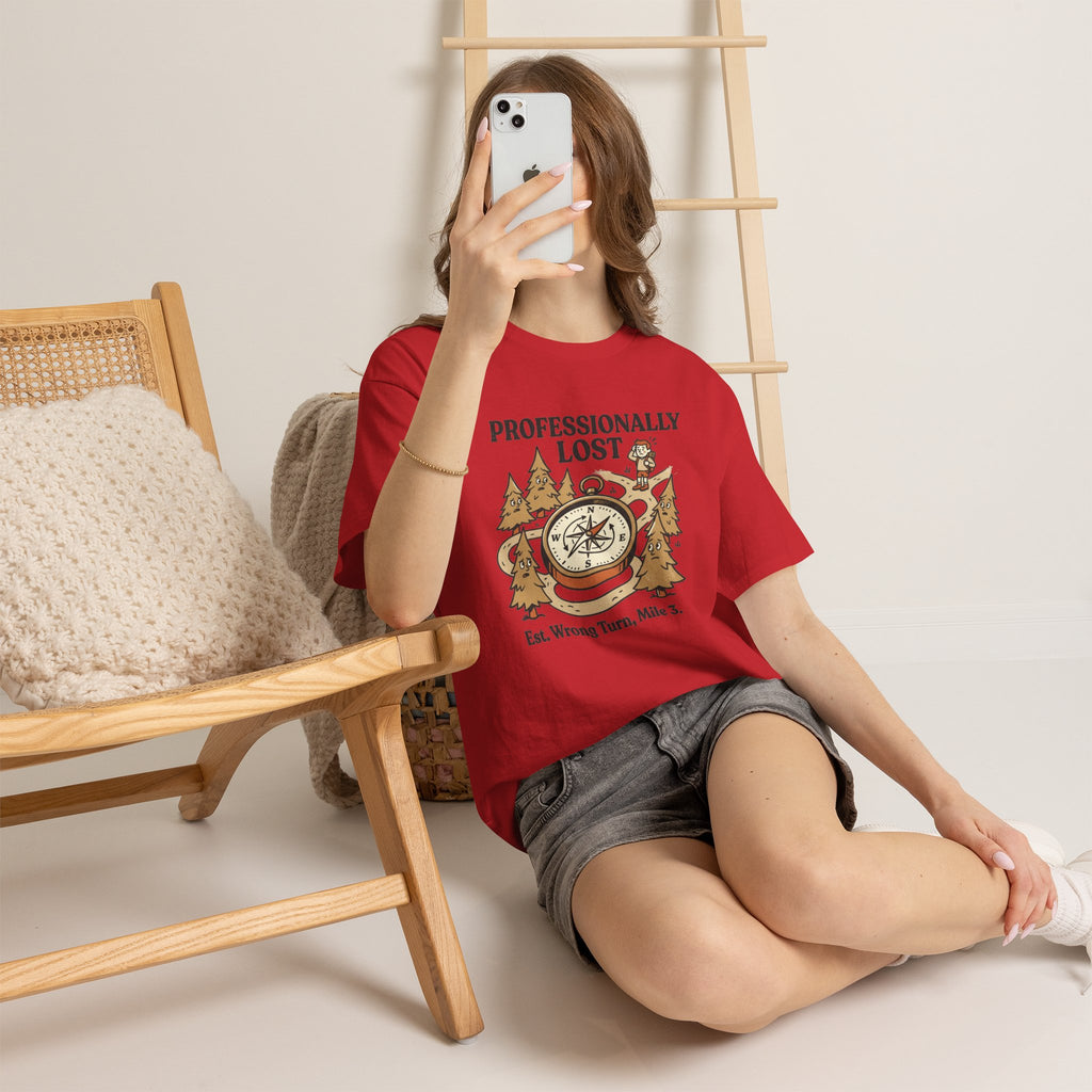 Professionally Lost Compass T-Shirt — Funny Hiking Shirt (“Est. Wrong Turn, Mile 3”)