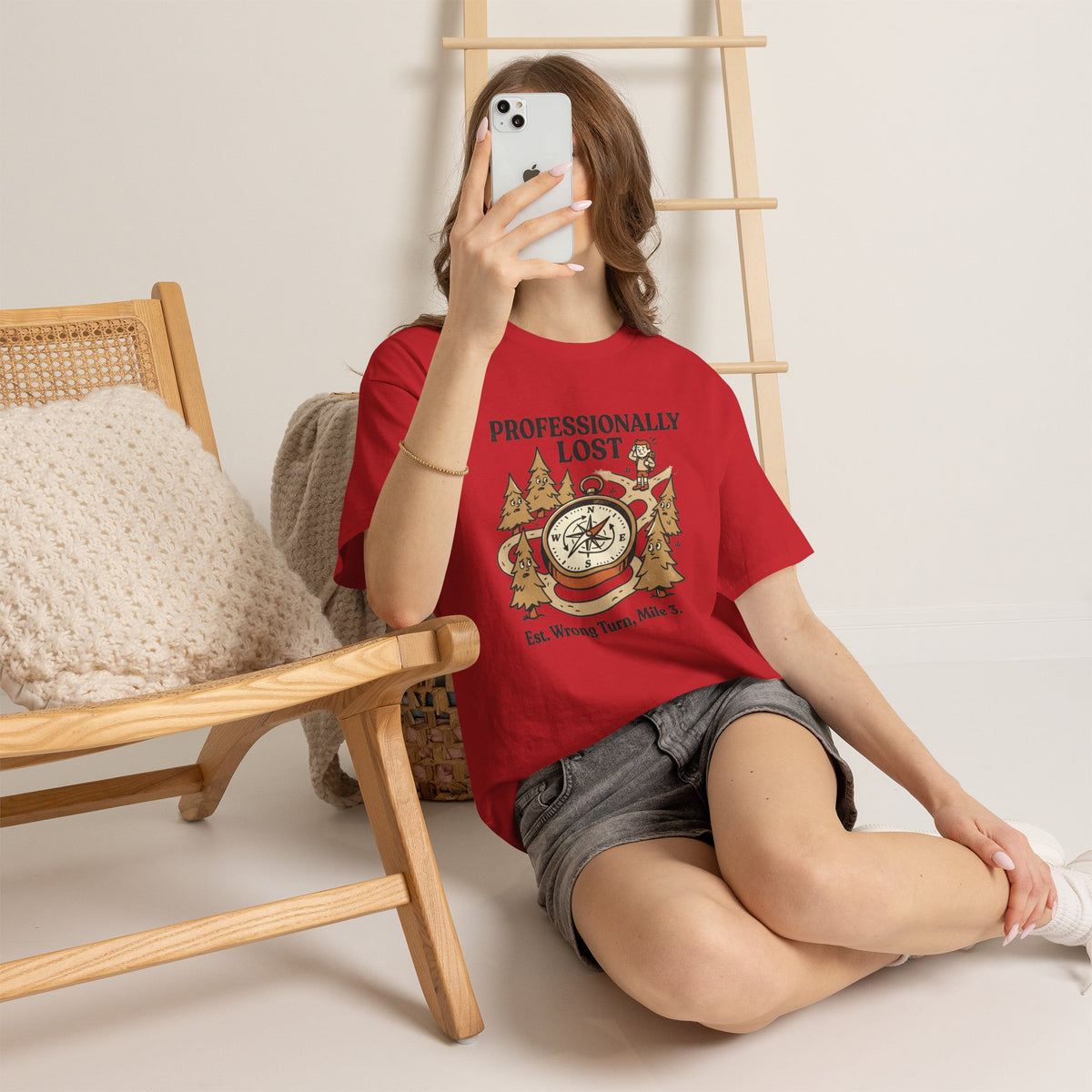 Professionally Lost Compass T-Shirt — Funny Hiking Shirt (“Est. Wrong Turn, Mile 3”)