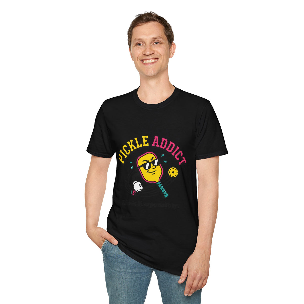 Pickle Addict T‑Shirt — Funny Pickle Lover Graphic Tee ("Dink Responsibly")