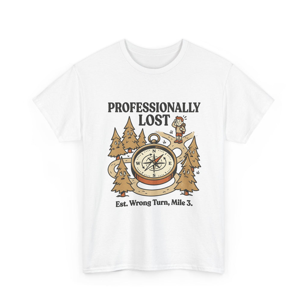 Professionally Lost Compass T-Shirt — Funny Hiking Shirt (“Est. Wrong Turn, Mile 3”)