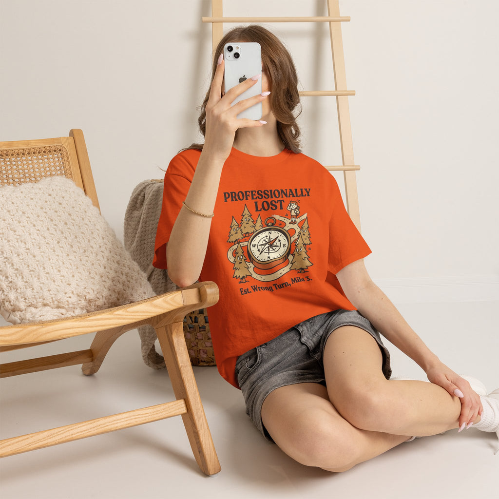 Professionally Lost Compass T-Shirt — Funny Hiking Shirt (“Est. Wrong Turn, Mile 3”)