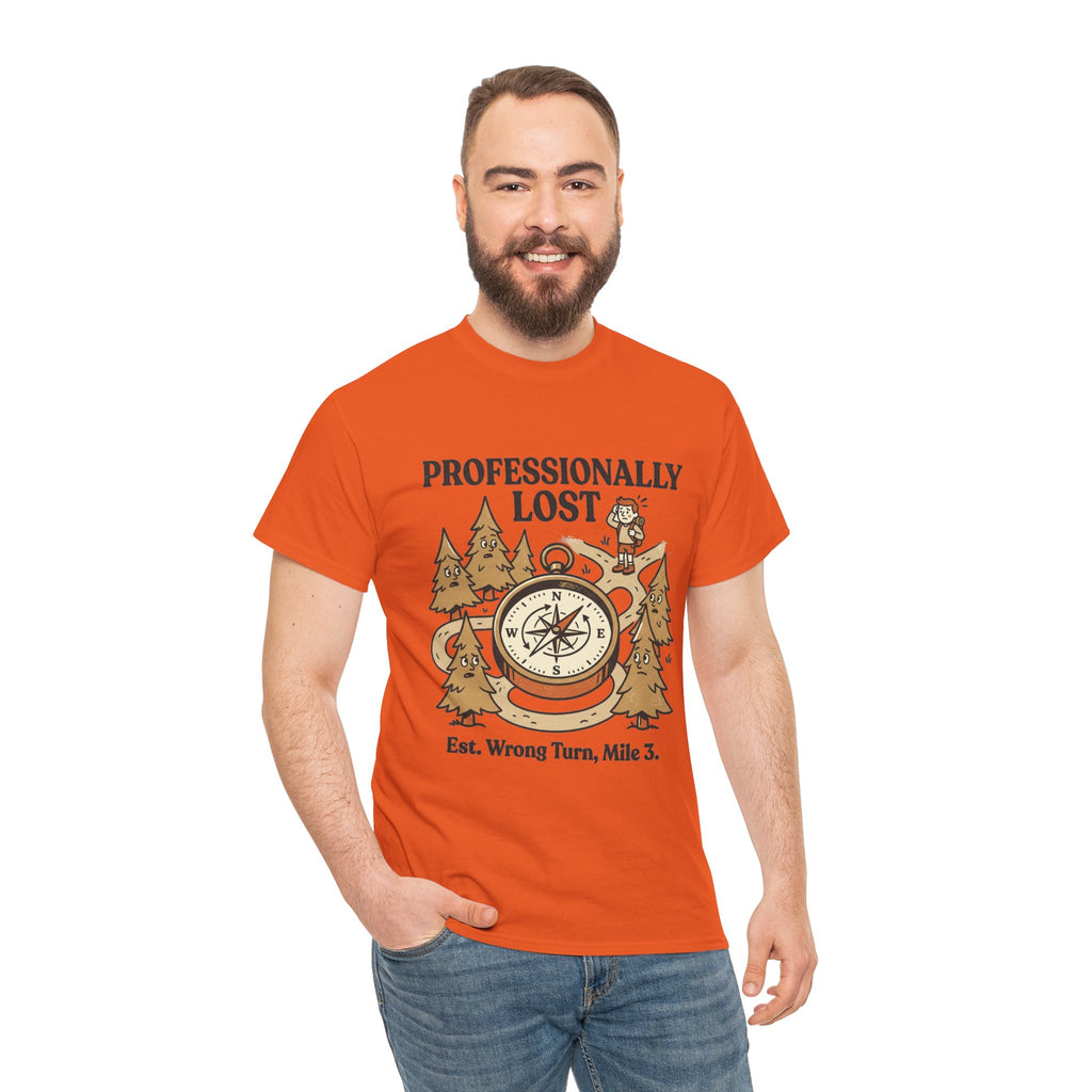 Professionally Lost Compass T-Shirt — Funny Hiking Shirt (“Est. Wrong Turn, Mile 3”)