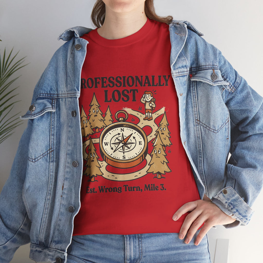 Professionally Lost Compass T-Shirt — Funny Hiking Shirt (“Est. Wrong Turn, Mile 3”)