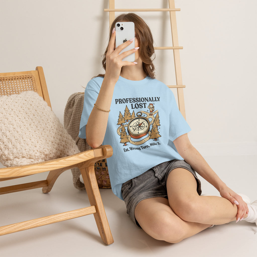 Professionally Lost Compass T-Shirt — Funny Hiking Shirt (“Est. Wrong Turn, Mile 3”)